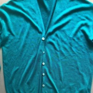 Teal Cardigan with White Buttons